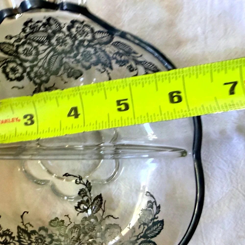 Vintage 2-part relish tray Blossom Time Silver Overlay Divided Glass Relish Dish